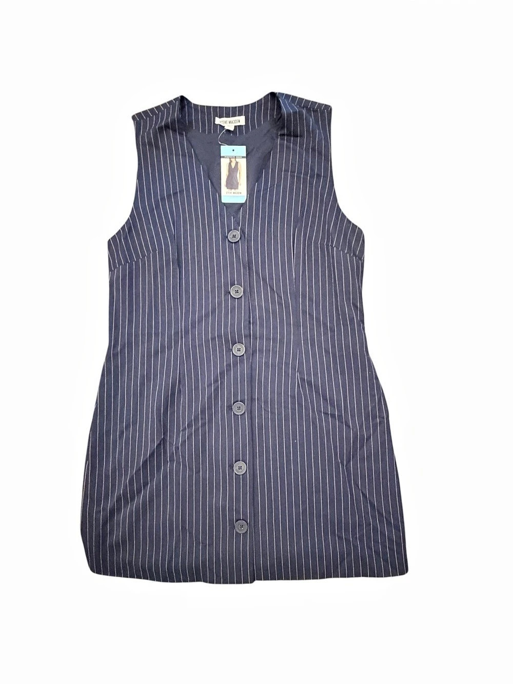 Steve Madden Navy Blue Pinstripe Dress Large New $99 Career Classic Preppy Short